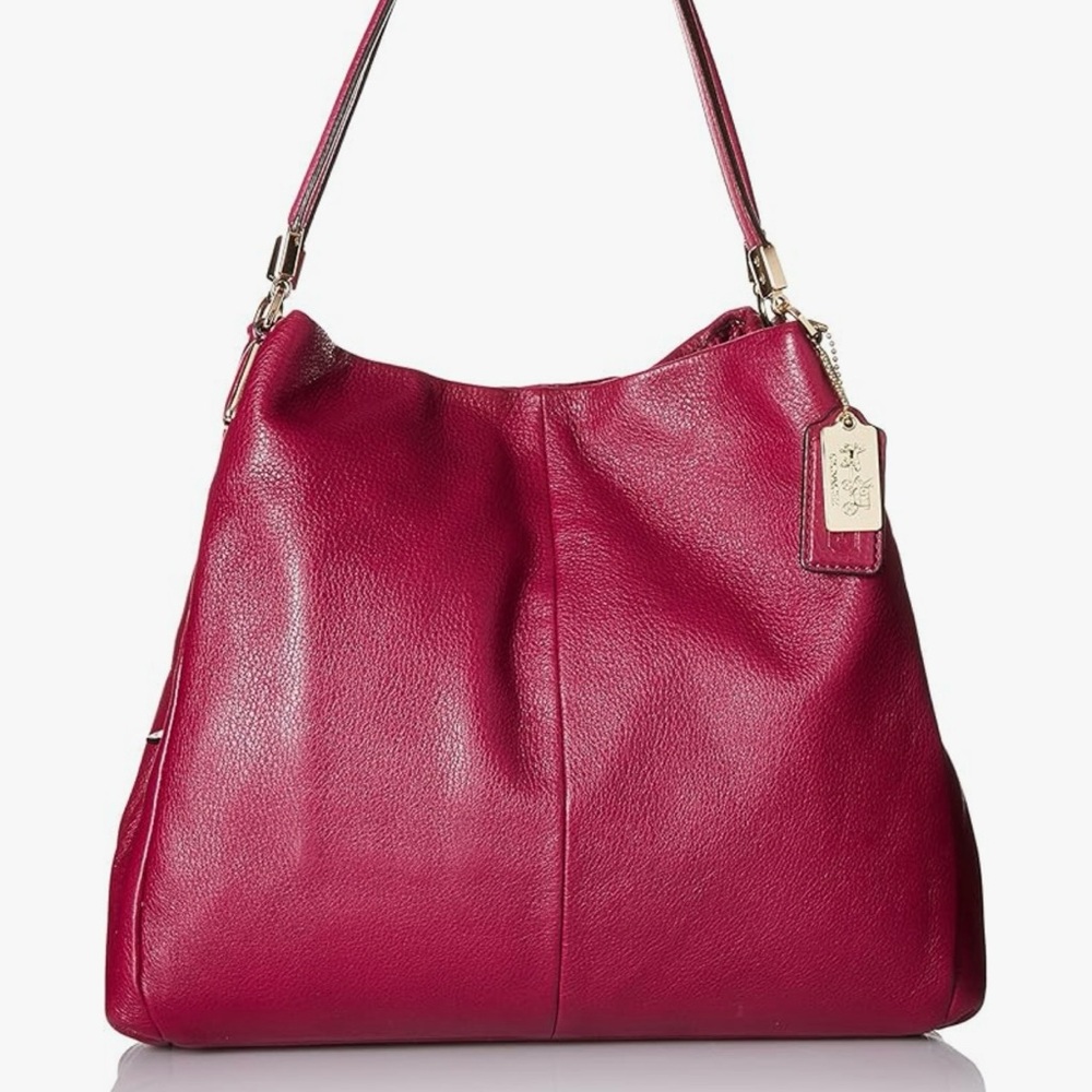 COACH Madison Phoebe Red Pebbled
Leather Triple Entry Hobo
